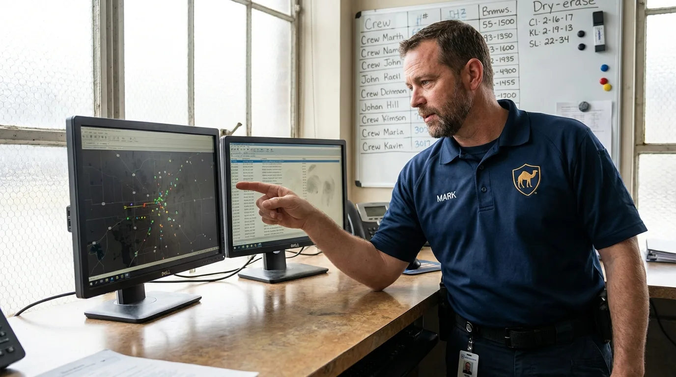 Dispatch coordinator reviewing live GPS routing map for Louisiana deliveries